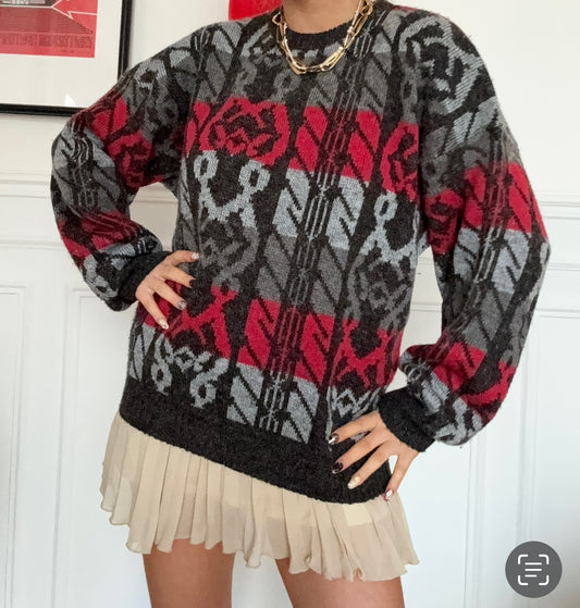 Pull oversize à motifs vintage 80s Taille M