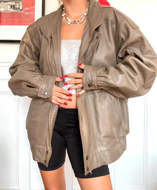 Veste oversize en cuir vintage 80s Taille M