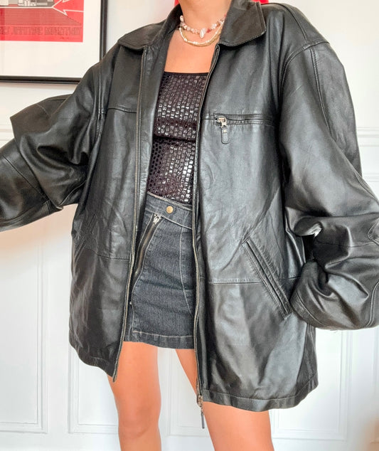 Veste oversize en cuir vintage 80s Taille L