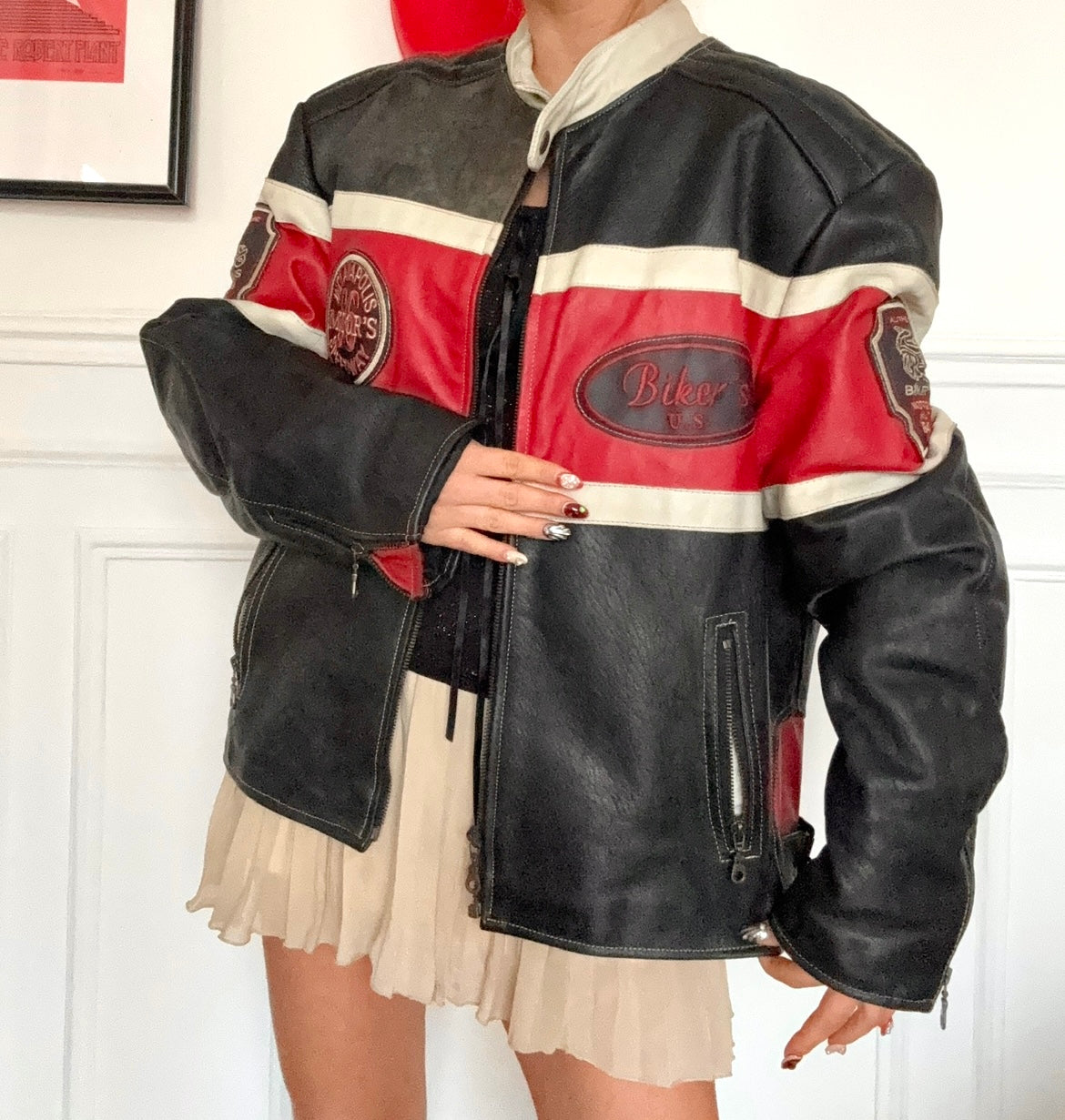 Veste motarde en cuir vintage 80s Taille L