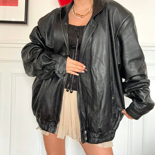 Veste oversize en cuir vintage 80s Taille L