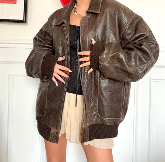 Veste oversize en cuir vintage 80s Taille M