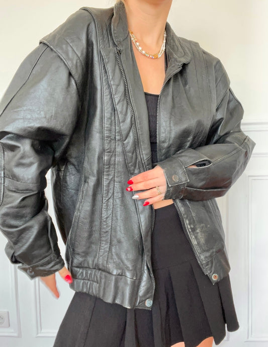 Veste oversize en cuir vintage 80s Taille M